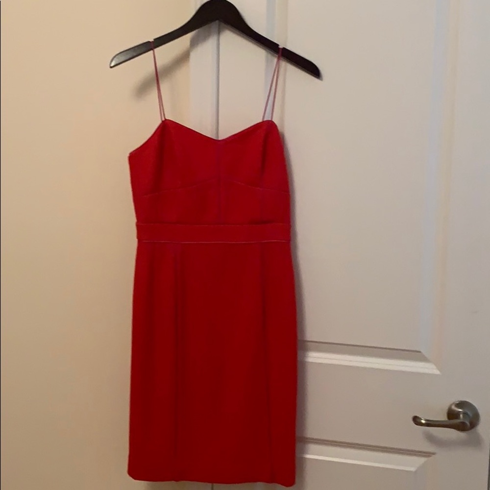 Red Wool Midi Dress w/Magenta Piping